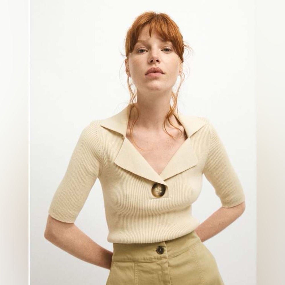 Rita Row Devota Knit Polo Top Beige M